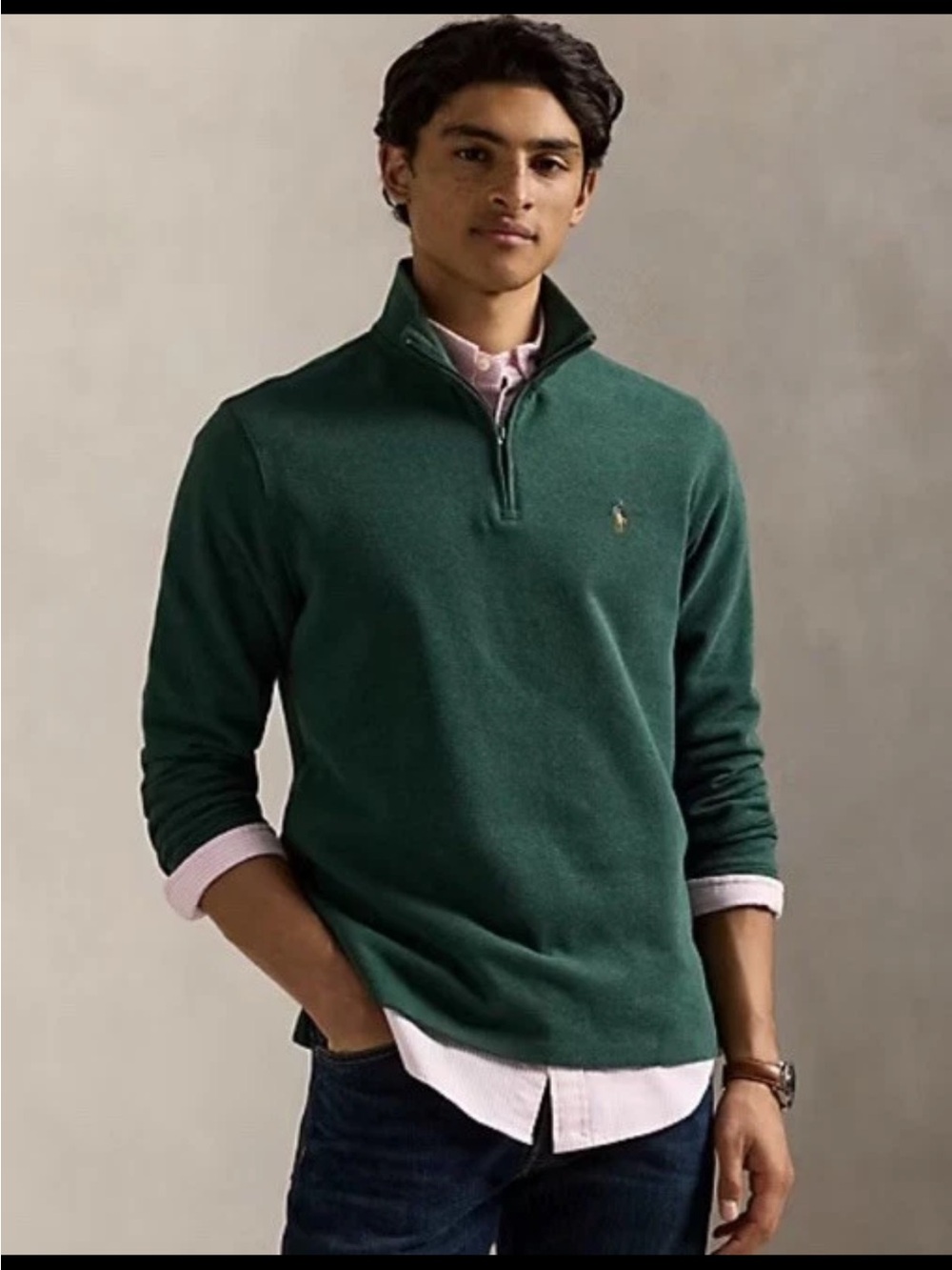 $135 POLO RALPH LAUREN MEN'S Plaid Estate-Rib Quarter-Zip Pullover Green XL